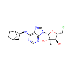 C[C@@]1(O)[C@H](O)[C@@H](CCl)O[C@H]1n1cnc2c(N[C@H]3C[C@H]4CC[C@H]3C4)ncnc21 ZINC000253666460