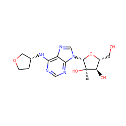 C[C@@]1(O)[C@H](O)[C@@H](CO)O[C@H]1n1cnc2c(N[C@@H]3CCOC3)ncnc21 ZINC000029040335