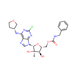 C[C@@]1(O)[C@H](O)[C@@H](COC(=O)NCc2ccccc2)O[C@H]1n1cnc2c(N[C@@H]3CCOC3)nc(Cl)nc21 ZINC000029040325