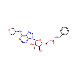 C[C@@]1(O)[C@H](O)[C@@H](COC(=O)NCc2ccccc2)O[C@H]1n1cnc2c(N[C@@H]3CCOC3)ncnc21 ZINC000029040312