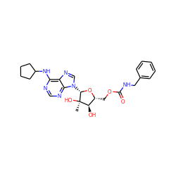 C[C@@]1(O)[C@H](O)[C@@H](COC(=O)NCc2ccccc2)O[C@H]1n1cnc2c(NC3CCCC3)ncnc21 ZINC000029040284