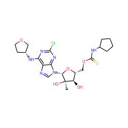 C[C@@]1(O)[C@H](O)[C@@H](COC(=S)NC2CCCC2)O[C@H]1n1cnc2c(N[C@@H]3CCOC3)nc(Cl)nc21 ZINC000029040333