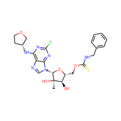 C[C@@]1(O)[C@H](O)[C@@H](COC(=S)NCc2ccccc2)O[C@H]1n1cnc2c(N[C@@H]3CCOC3)nc(Cl)nc21 ZINC000029040327