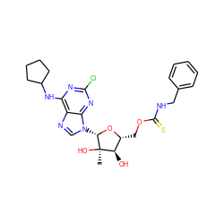 C[C@@]1(O)[C@H](O)[C@@H](COC(=S)NCc2ccccc2)O[C@H]1n1cnc2c(NC3CCCC3)nc(Cl)nc21 ZINC000029040299