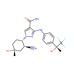 C[C@@]1(O)CC[C@H](n2cc(C(N)=O)c(Nc3ccc([C@@](C)(O)C(F)(F)F)cc3)n2)[C@@H](C#N)C1 ZINC000221834560