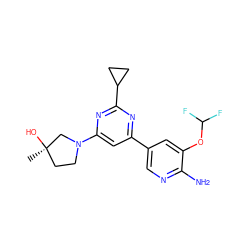 C[C@@]1(O)CCN(c2cc(-c3cnc(N)c(OC(F)F)c3)nc(C3CC3)n2)C1 ZINC000653679364