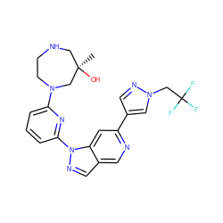 C[C@@]1(O)CNCCN(c2cccc(-n3ncc4cnc(-c5cnn(CC(F)(F)F)c5)cc43)n2)C1 ZINC000224835575