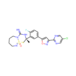 C[C@@]1(c2cc(-c3cc(-c4ncc(Cl)cn4)no3)ccc2F)C[S@]2(=O)=NCCCCN2C(=N)N1 ZINC000653784779