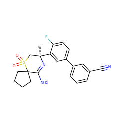 C[C@@]1(c2cc(-c3cccc(C#N)c3)ccc2F)CS(=O)(=O)C2(CCCC2)C(N)=N1 ZINC000207726339