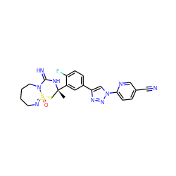 C[C@@]1(c2cc(-c3cn(-c4ccc(C#N)cn4)nn3)ccc2F)C[S@]2(=O)=NCCCCN2C(=N)N1 ZINC000653784795