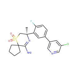 C[C@@]1(c2cc(-c3cncc(Cl)c3)ccc2F)CS(=O)(=O)C2(CCCC2)C(N)=N1 ZINC000207726392