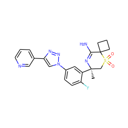 C[C@@]1(c2cc(-n3cc(-c4cccnc4)nn3)ccc2F)CS(=O)(=O)C2(CCC2)C(N)=N1 ZINC000207728532