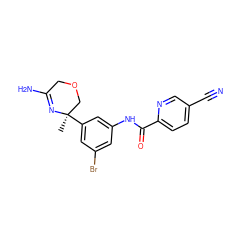 C[C@@]1(c2cc(Br)cc(NC(=O)c3ccc(C#N)cn3)c2)COCC(N)=N1 ZINC000113655399