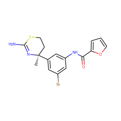 C[C@@]1(c2cc(Br)cc(NC(=O)c3ccco3)c2)CCSC(N)=N1 ZINC000169694574