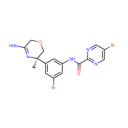 C[C@@]1(c2cc(Br)cc(NC(=O)c3ncc(Br)cn3)c2)COCC(N)=N1 ZINC000113657512