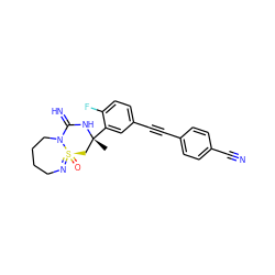 C[C@@]1(c2cc(C#Cc3ccc(C#N)cc3)ccc2F)C[S@@]2(=O)=NCCCCN2C(=N)N1 ZINC000653784827