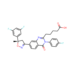 C[C@@]1(c2cc(F)cc(F)c2)CC(c2ccc3c(=O)n(-c4ccc(F)cc4)c(CCCCC(=O)O)nc3c2)=NO1 ZINC000103240780