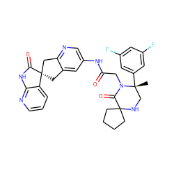 C[C@@]1(c2cc(F)cc(F)c2)CNC2(CCCC2)C(=O)N1CC(=O)Nc1cnc2c(c1)C[C@@]1(C2)C(=O)Nc2ncccc21 ZINC000084704770