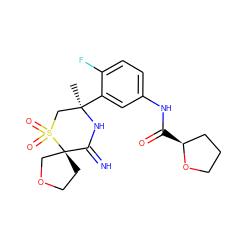 C[C@@]1(c2cc(NC(=O)[C@H]3CCCO3)ccc2F)CS(=O)(=O)[C@]2(CCOC2)C(=N)N1 ZINC000147246872