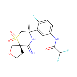 C[C@@]1(c2cc(NC(=O)C(F)F)ccc2F)CS(=O)(=O)[C@]2(CCOC2)C(=N)N1 ZINC000147249315