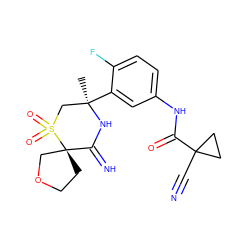 C[C@@]1(c2cc(NC(=O)C3(C#N)CC3)ccc2F)CS(=O)(=O)[C@]2(CCOC2)C(=N)N1 ZINC000147273816