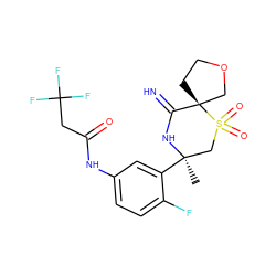 C[C@@]1(c2cc(NC(=O)CC(F)(F)F)ccc2F)CS(=O)(=O)[C@]2(CCOC2)C(=N)N1 ZINC000147261157