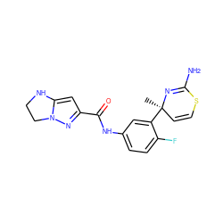 C[C@@]1(c2cc(NC(=O)c3cc4n(n3)CCN4)ccc2F)C=CSC(N)=N1 ZINC000147084771