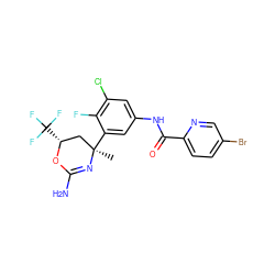 C[C@@]1(c2cc(NC(=O)c3ccc(Br)cn3)cc(Cl)c2F)C[C@@H](C(F)(F)F)OC(N)=N1 ZINC000223557248