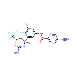 C[C@@]1(c2cc(NC(=O)c3ccc(C#N)cn3)cc(Cl)c2F)C[C@@H](C(F)(F)F)OC(N)=N1 ZINC000218675760