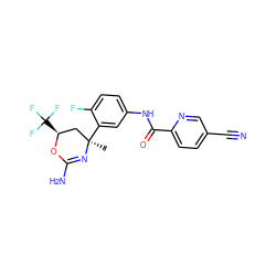 C[C@@]1(c2cc(NC(=O)c3ccc(C#N)cn3)ccc2F)C[C@H](C(F)(F)F)OC(N)=N1 ZINC000095602646