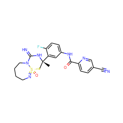 C[C@@]1(c2cc(NC(=O)c3ccc(C#N)cn3)ccc2F)C[S@]2(=O)=NCCCCN2C(=N)N1 ZINC000653803739