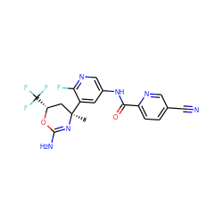 C[C@@]1(c2cc(NC(=O)c3ccc(C#N)cn3)cnc2F)C[C@@H](C(F)(F)F)OC(N)=N1 ZINC000221123466