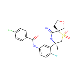 C[C@@]1(c2cc(NC(=O)c3ccc(Cl)cc3)ccc2F)CS(=O)(=O)[C@]2(CCOC2)C(=N)N1 ZINC000147257935