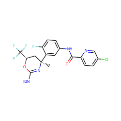 C[C@@]1(c2cc(NC(=O)c3ccc(Cl)cn3)ccc2F)C[C@@H](C(F)(F)F)OC(N)=N1 ZINC000142589880