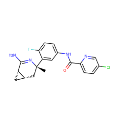 C[C@@]1(c2cc(NC(=O)c3ccc(Cl)cn3)ccc2F)C[C@@H]2C[C@@H]2C(N)=N1 ZINC000095920554