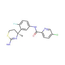 C[C@@]1(c2cc(NC(=O)c3ccc(Cl)cn3)ccc2F)CCSC(N)=N1 ZINC000034951408