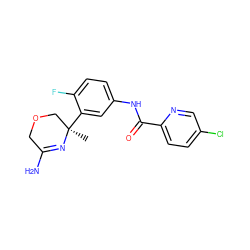 C[C@@]1(c2cc(NC(=O)c3ccc(Cl)cn3)ccc2F)COCC(N)=N1 ZINC000068248416