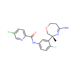 C[C@@]1(c2cc(NC(=O)c3ccc(Cl)cn3)ccc2F)COCCC(N)=N1 ZINC000096929126