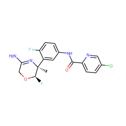 C[C@@]1(c2cc(NC(=O)c3ccc(Cl)cn3)ccc2F)N=C(N)CO[C@@H]1F ZINC000169335902