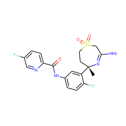 C[C@@]1(c2cc(NC(=O)c3ccc(F)cn3)ccc2F)CCS(=O)(=O)CC(N)=N1 ZINC000201827435