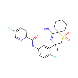 C[C@@]1(c2cc(NC(=O)c3ccc(F)cn3)ccc2F)CS(=O)(=O)C2(CCCCC2)C(N)=N1 ZINC000217752931