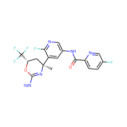 C[C@@]1(c2cc(NC(=O)c3ccc(F)cn3)cnc2F)C[C@@H](C(F)(F)F)OC(N)=N1 ZINC000223529554