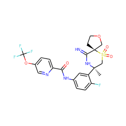 C[C@@]1(c2cc(NC(=O)c3ccc(OC(F)(F)F)cn3)ccc2F)CS(=O)(=O)[C@]2(CCOC2)C(=N)N1 ZINC000147258879