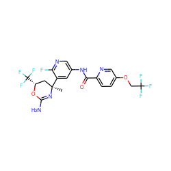 C[C@@]1(c2cc(NC(=O)c3ccc(OCC(F)(F)F)cn3)cnc2F)C[C@@H](C(F)(F)F)OC(N)=N1 ZINC000223558239