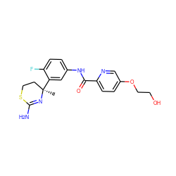 C[C@@]1(c2cc(NC(=O)c3ccc(OCCO)cn3)ccc2F)CCSC(N)=N1 ZINC000147744406