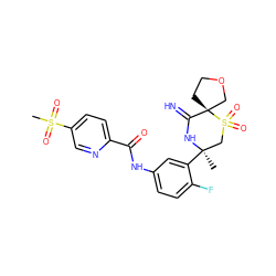 C[C@@]1(c2cc(NC(=O)c3ccc(S(C)(=O)=O)cn3)ccc2F)CS(=O)(=O)[C@]2(CCOC2)C(=N)N1 ZINC000147248560