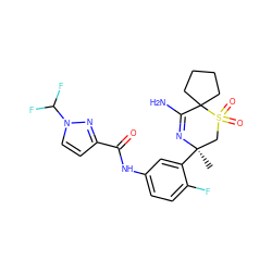 C[C@@]1(c2cc(NC(=O)c3ccn(C(F)F)n3)ccc2F)CS(=O)(=O)C2(CCCC2)C(N)=N1 ZINC000207721886