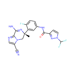 C[C@@]1(c2cc(NC(=O)c3ccn(C(F)F)n3)ccc2F)Cn2c(C#N)cnc2C(N)=N1 ZINC000095578832