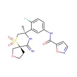 C[C@@]1(c2cc(NC(=O)c3ccno3)ccc2F)CS(=O)(=O)[C@]2(CCOC2)C(=N)N1 ZINC000147244010