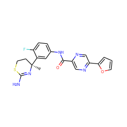 C[C@@]1(c2cc(NC(=O)c3cnc(-c4ccco4)cn3)ccc2F)CCSC(N)=N1 ZINC000146089500